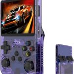 Keyboy Game Console R36S Retro Handheld Game Console with 64/128G Built-in 21000+ Classic Games, Open Source Linux System 3.5 Inch IPS Screen Portable Pocket Video Player (Purple Translucent 128G)