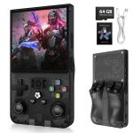 2025 Upgrade R36MAX Retro Handheld Game Console with 64GBuilt-in 18000+ Classic Games, Portable Video Gaming Console Linux System 4.0 Inch IPS Screen, 4000mAh Rechargeable Battery-Black